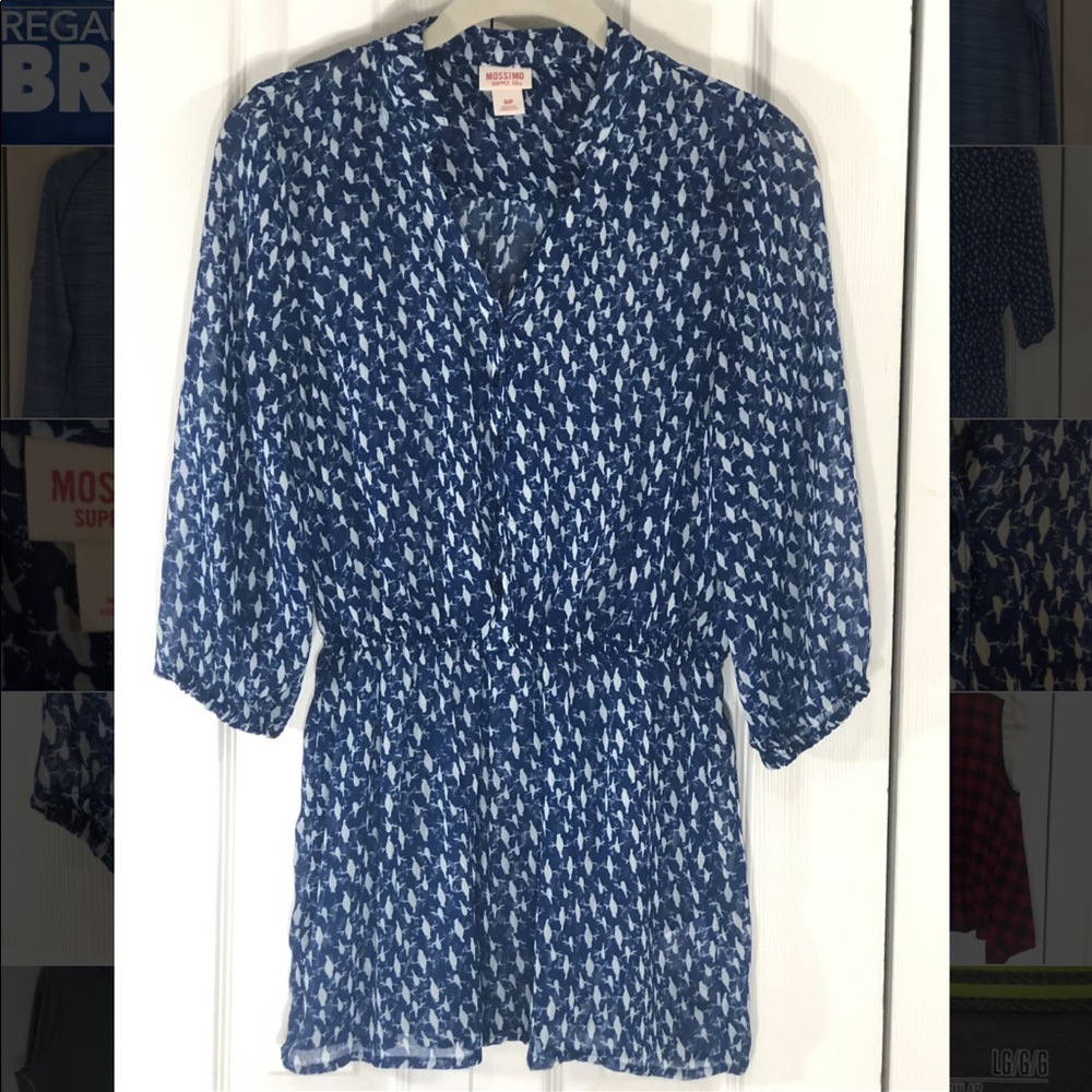 Mossimo Blue and While Bird Print Blouse